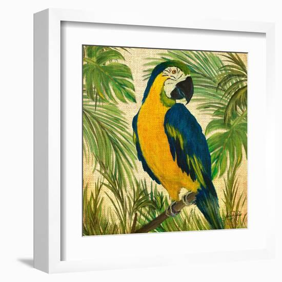 Island Birds Square on Burlap II-Julie DeRice-Framed Art Print