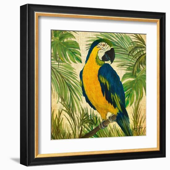 Island Birds Square on Burlap II-Julie DeRice-Framed Art Print