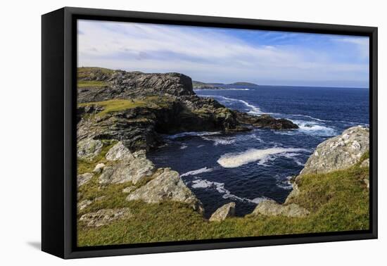 Isle of Fethaland, frothy sea, dramatic coast, view South to Isle of Uyea, North Roe, Scotland-Eleanor Scriven-Framed Premier Image Canvas