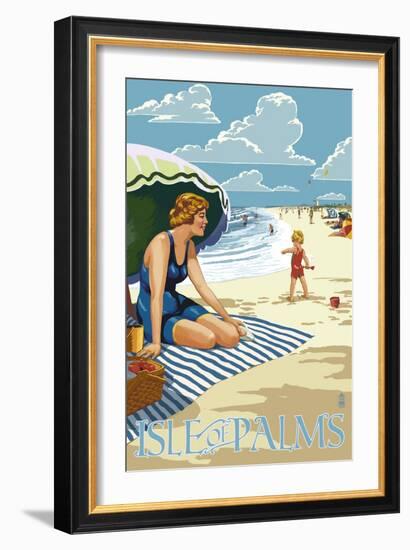 Isle of Palms, South Carolina - Beach Scene-Lantern Press-Framed Art Print