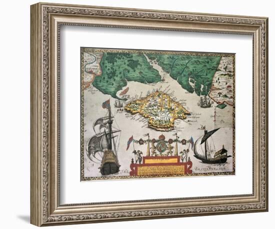 Isle Of Wight Old Map Ans Southern England. By Baptista Boazio, Published In England, 1591-marzolino-Framed Art Print