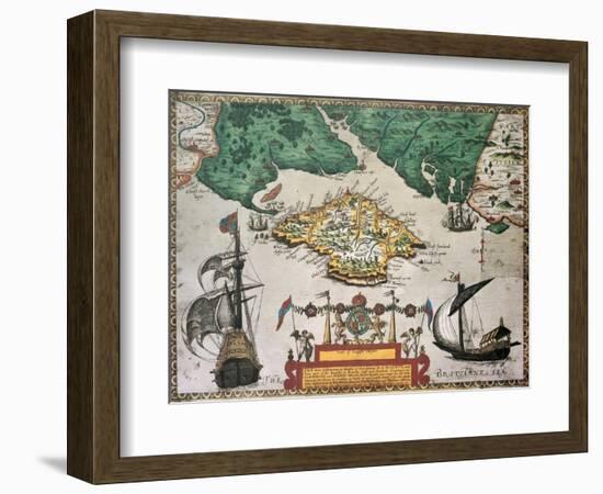 Isle Of Wight Old Map Ans Southern England. By Baptista Boazio, Published In England, 1591-marzolino-Framed Art Print