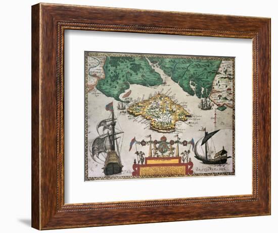 Isle Of Wight Old Map Ans Southern England. By Baptista Boazio, Published In England, 1591-marzolino-Framed Art Print