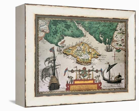 Isle Of Wight Old Map Ans Southern England. By Baptista Boazio, Published In England, 1591-marzolino-Framed Stretched Canvas