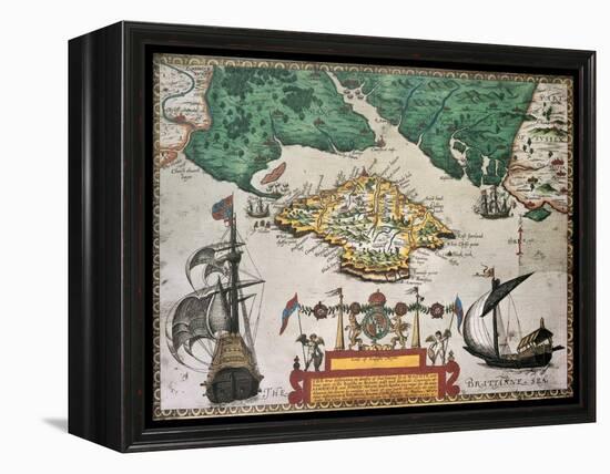 Isle Of Wight Old Map Ans Southern England. By Baptista Boazio, Published In England, 1591-marzolino-Framed Stretched Canvas