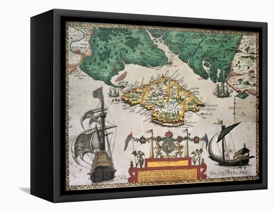 Isle Of Wight Old Map Ans Southern England. By Baptista Boazio, Published In England, 1591-marzolino-Framed Stretched Canvas