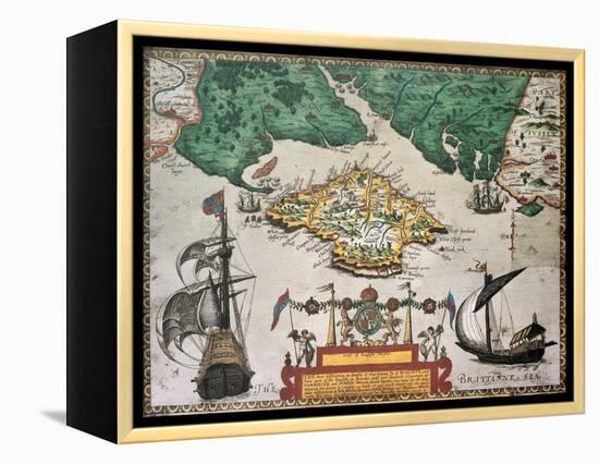 Isle Of Wight Old Map Ans Southern England. By Baptista Boazio, Published In England, 1591-marzolino-Framed Stretched Canvas