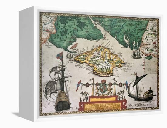 Isle Of Wight Old Map Ans Southern England. By Baptista Boazio, Published In England, 1591-marzolino-Framed Stretched Canvas