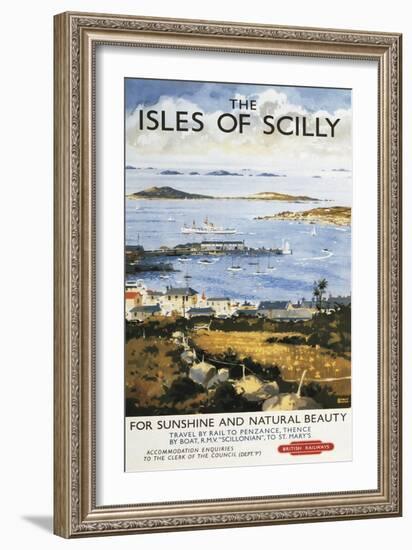 Isles of Scilly, England - Aerial Scene of Town and Dock Railway Poster-Lantern Press-Framed Art Print