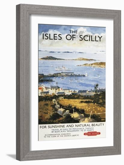 Isles of Scilly, England - Aerial Scene of Town and Dock Railway Poster-Lantern Press-Framed Art Print