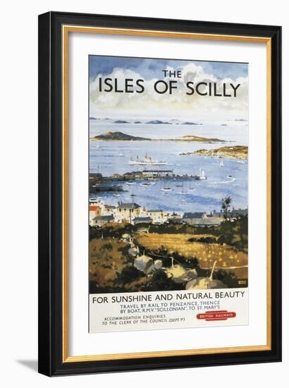 Isles of Scilly, England - Aerial Scene of Town and Dock Railway Poster-Lantern Press-Framed Art Print