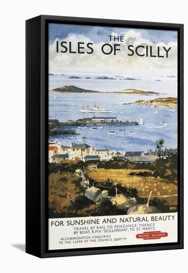 Isles of Scilly, England - Aerial Scene of Town and Dock Railway Poster-Lantern Press-Framed Stretched Canvas
