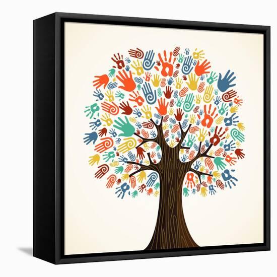 Isolated Diversity Tree Hands Illustration-Cienpies Design-Framed Stretched Canvas