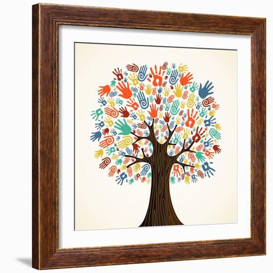 Isolated Diversity Tree Hands Illustration-Cienpies Design-Framed Art Print