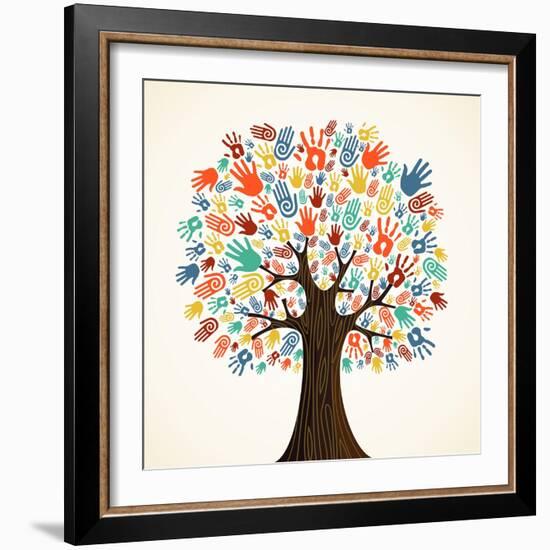 Isolated Diversity Tree Hands Illustration-Cienpies Design-Framed Art Print