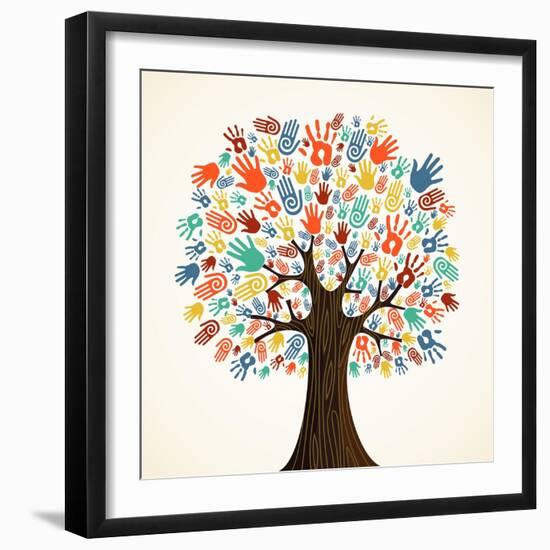 Isolated Diversity Tree Hands Illustration-Cienpies Design-Framed Art Print