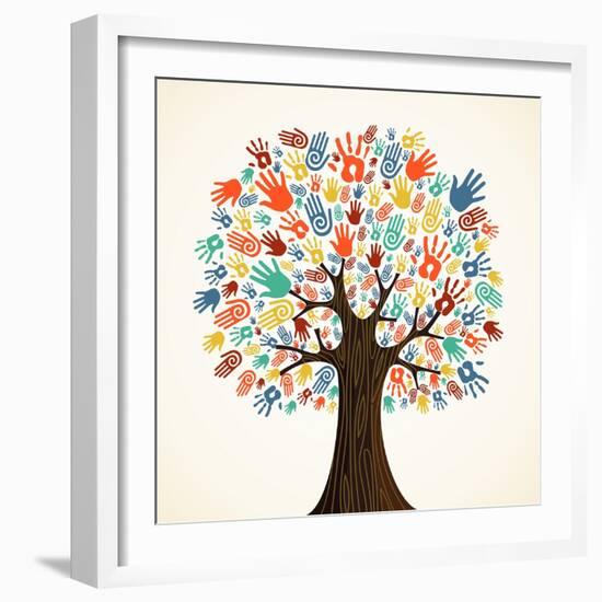 Isolated Diversity Tree Hands Illustration-Cienpies Design-Framed Art Print