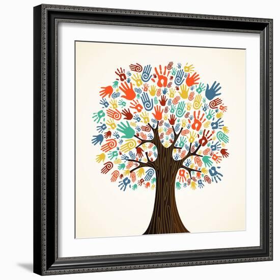 Isolated Diversity Tree Hands Illustration-Cienpies Design-Framed Art Print