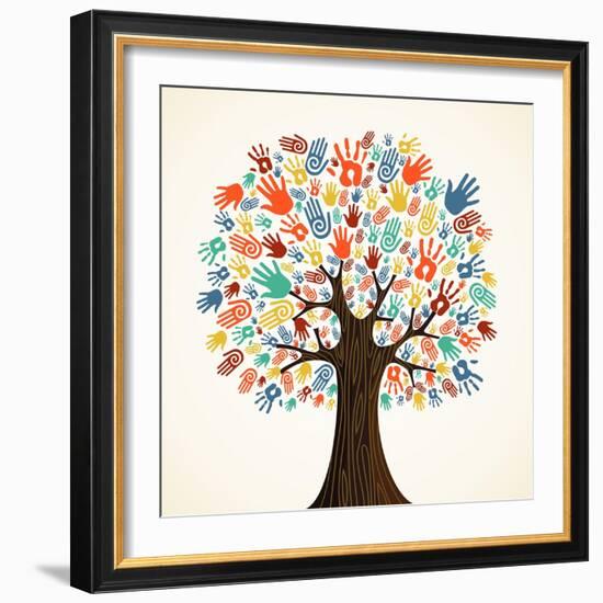 Isolated Diversity Tree Hands Illustration-Cienpies Design-Framed Art Print