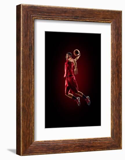 Isolated on Black Basketball Player in Action is Flying High-Eugene Onischenko-Framed Photographic Print