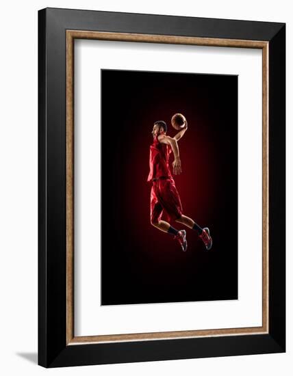 Isolated on Black Basketball Player in Action is Flying High-Eugene Onischenko-Framed Photographic Print