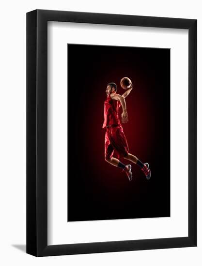 Isolated on Black Basketball Player in Action is Flying High-Eugene Onischenko-Framed Photographic Print