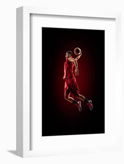 Isolated on Black Basketball Player in Action is Flying High-Eugene Onischenko-Framed Photographic Print