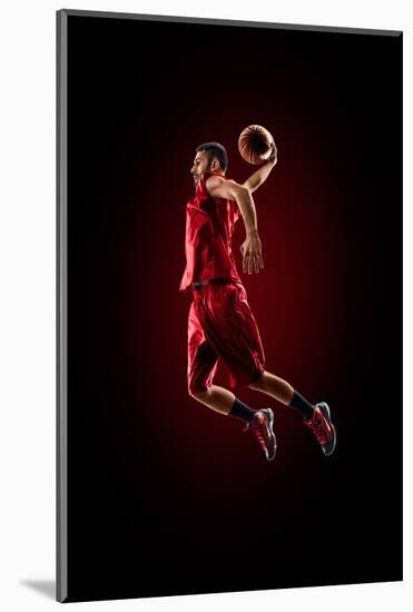 Isolated on Black Basketball Player in Action is Flying High-Eugene Onischenko-Mounted Photographic Print