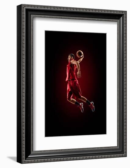 Isolated on Black Basketball Player in Action is Flying High-Eugene Onischenko-Framed Photographic Print