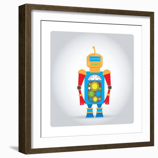 Isolated Robot Toy on White, Illustration-Lar-Framed Art Print