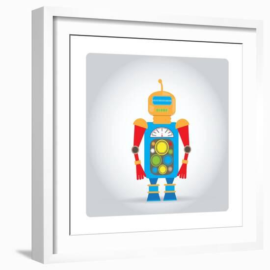 Isolated Robot Toy on White, Illustration-Lar-Framed Art Print