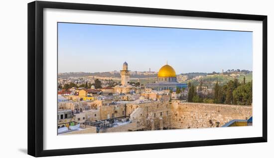 Israel, Jerusalem, Old City, Temple Mount, Dome of the Rock and The Western Wall - know as the Wail-Jane Sweeney-Framed Photographic Print