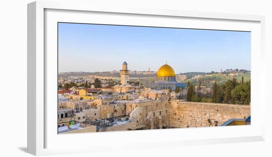 Israel, Jerusalem, Old City, Temple Mount, Dome of the Rock and The Western Wall - know as the Wail-Jane Sweeney-Framed Photographic Print