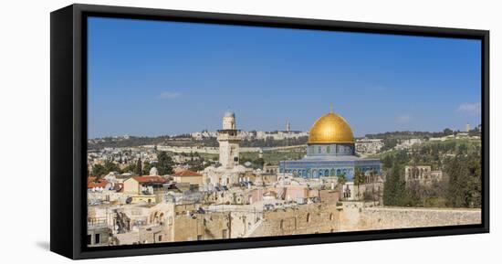 Israel, Jerusalem, Old City, Temple Mount, Dome of the Rock and The Western Wall - know as the Wail-Jane Sweeney-Framed Premier Image Canvas