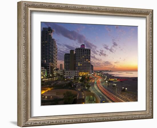 Israel, Tel Aviv, Elevated Dusk View of the City Beachfront-Gavin Hellier-Framed Photographic Print