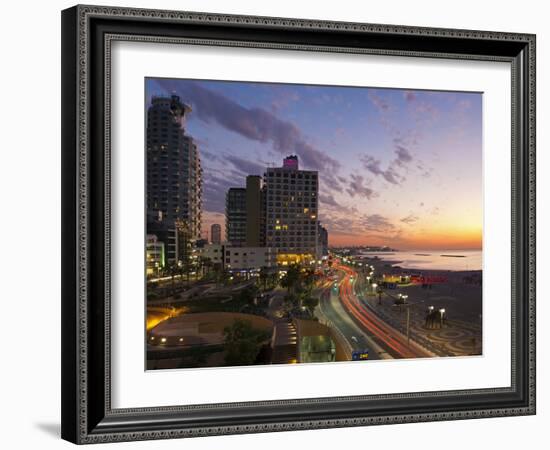 Israel, Tel Aviv, Elevated Dusk View of the City Beachfront-Gavin Hellier-Framed Photographic Print