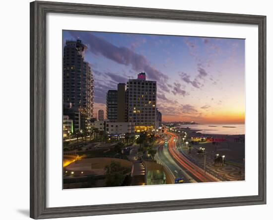 Israel, Tel Aviv, Elevated Dusk View of the City Beachfront-Gavin Hellier-Framed Photographic Print