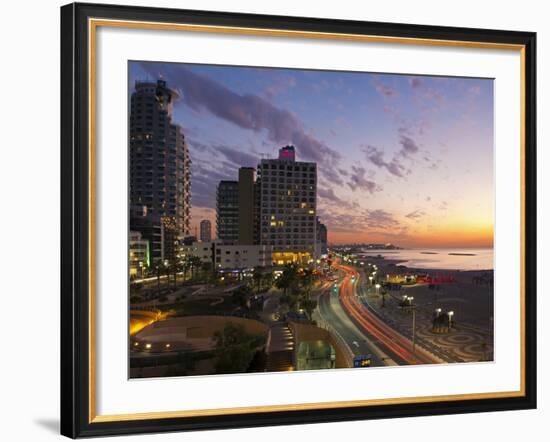 Israel, Tel Aviv, Elevated Dusk View of the City Beachfront-Gavin Hellier-Framed Photographic Print