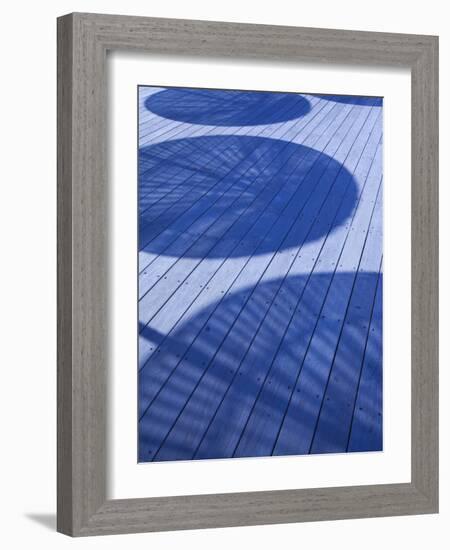 Israel, Tel Aviv, Old Port, Namal, Renovated Port Now Home to Shops and Cafes, Umbrella Shadows on -Walter Bibikow-Framed Photographic Print