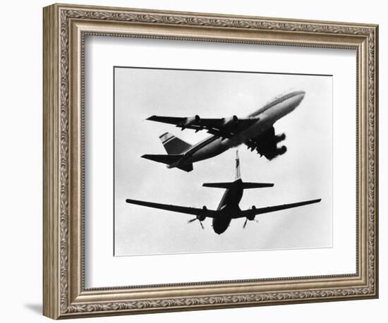 Israeli El Al Boeing 747 and a Propeller HS 748 Nearly Miss One Another, June 1948-null-Framed Photographic Print