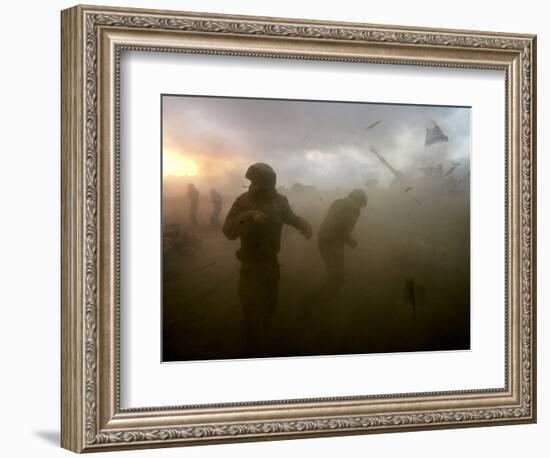 Israeli Gunners as They Stand in the Shock Wave as an Artillery Piece Fires into Southern Lebanon-null-Framed Premium Photographic Print