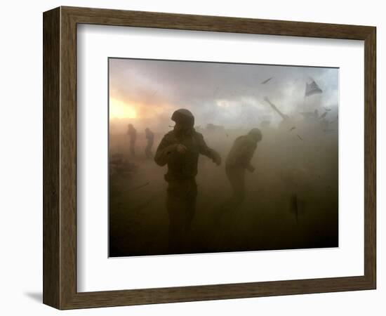 Israeli Gunners as They Stand in the Shock Wave as an Artillery Piece Fires into Southern Lebanon-null-Framed Premium Photographic Print