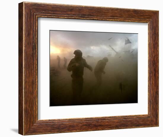 Israeli Gunners as They Stand in the Shock Wave as an Artillery Piece Fires into Southern Lebanon-null-Framed Premium Photographic Print