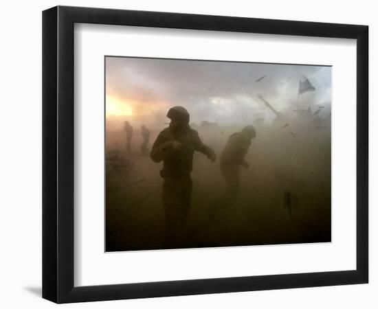 Israeli Gunners as They Stand in the Shock Wave as an Artillery Piece Fires into Southern Lebanon-null-Framed Premium Photographic Print