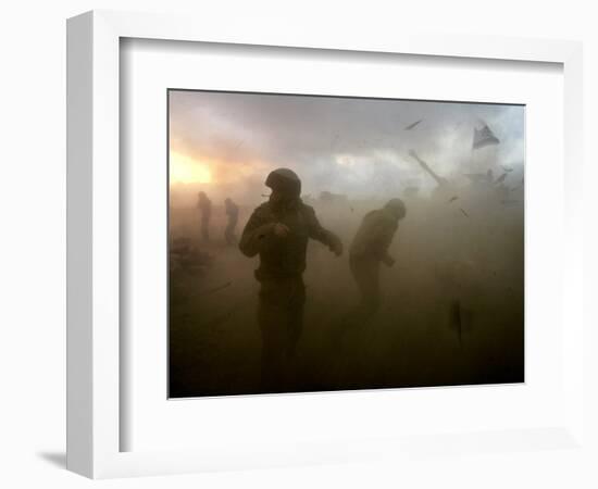 Israeli Gunners as They Stand in the Shock Wave as an Artillery Piece Fires into Southern Lebanon-null-Framed Premium Photographic Print