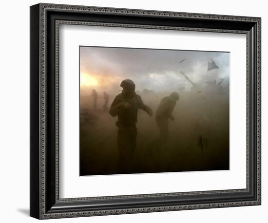 Israeli Gunners as They Stand in the Shock Wave as an Artillery Piece Fires into Southern Lebanon-null-Framed Premium Photographic Print