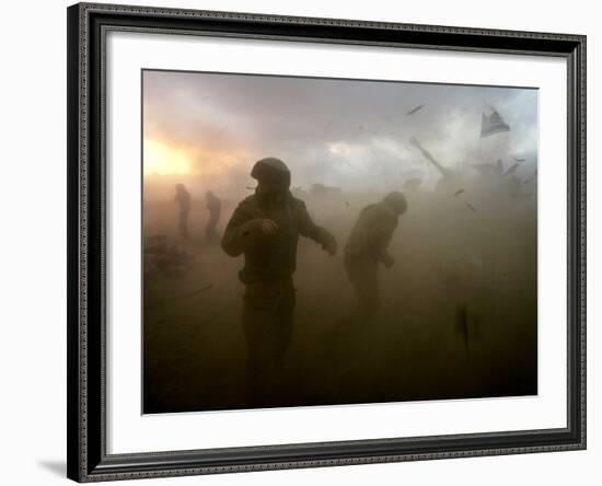 Israeli Gunners as They Stand in the Shock Wave as an Artillery Piece Fires into Southern Lebanon-null-Framed Photographic Print