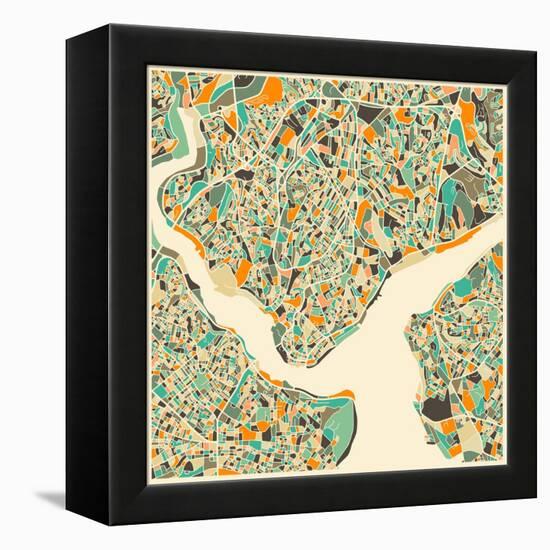 Istanbul Map-Jazzberry Blue-Framed Stretched Canvas