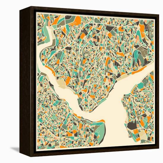 Istanbul Map-Jazzberry Blue-Framed Stretched Canvas