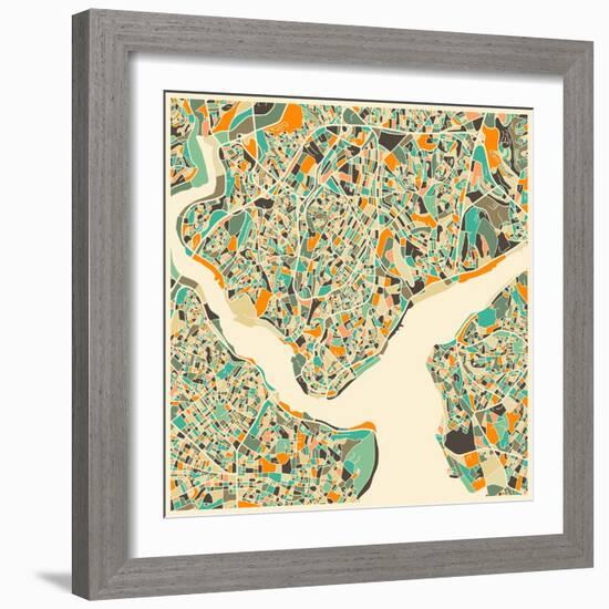 Istanbul Map-Jazzberry Blue-Framed Art Print